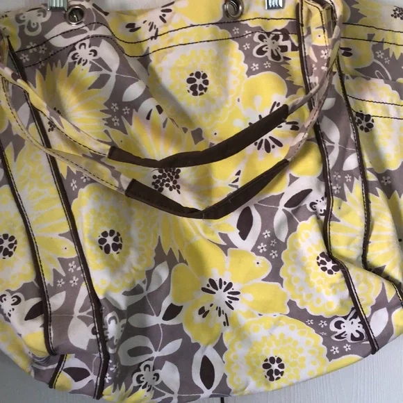 thirty one large spring Floral Yellow and Brown Tote Bag - Picture 2 of 11